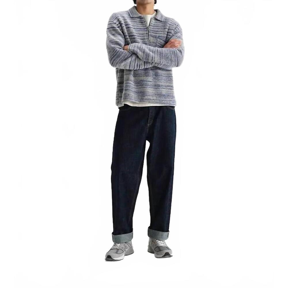 NEW WAX LONDON alpha zip polo top in grey/blue